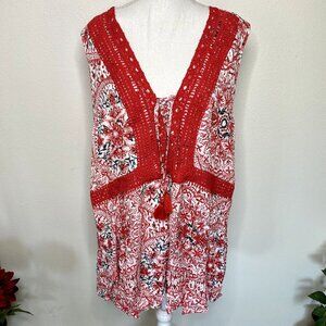 NEW Torrid Babydoll Red & White Crochet Accent Top Boho Coquette Twee